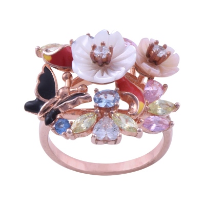 Renkli Çiçekli Rose Gold Gümüş Yüzük 7.3 Gr - nusnus