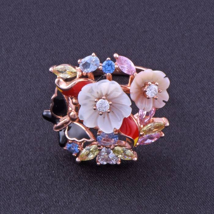 Renkli Çiçekli Rose Gold Gümüş Yüzük 7.3 Gr - 2