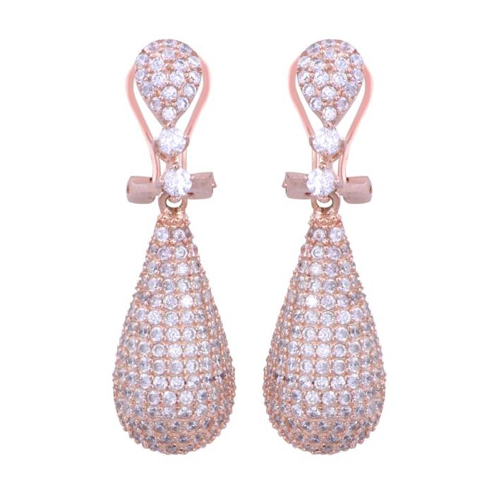 Rose Gold Taşlı Sallantılı Küpe - 1