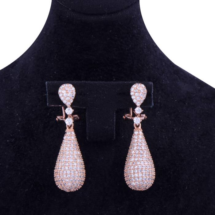 Rose Gold Taşlı Sallantılı Küpe - 2