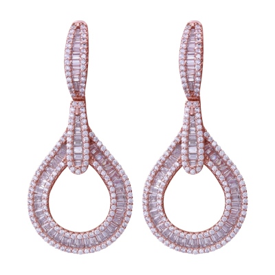 Baget Taşlı Rose Gold Sallantılı Küpe - 1