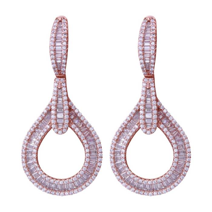 Baget Taşlı Rose Gold Sallantılı Küpe - 1
