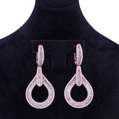 Baget Taşlı Rose Gold Sallantılı Küpe - 2