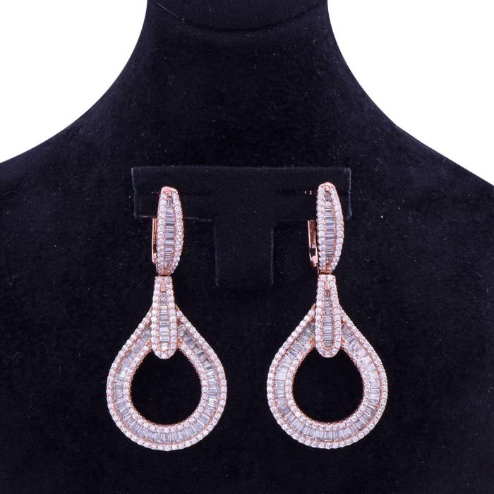 Baget Taşlı Rose Gold Sallantılı Küpe - 2