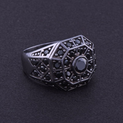 Siyah Zirkon Taşlı Erkek Gümüş Yüzük 14.8 gr - 3