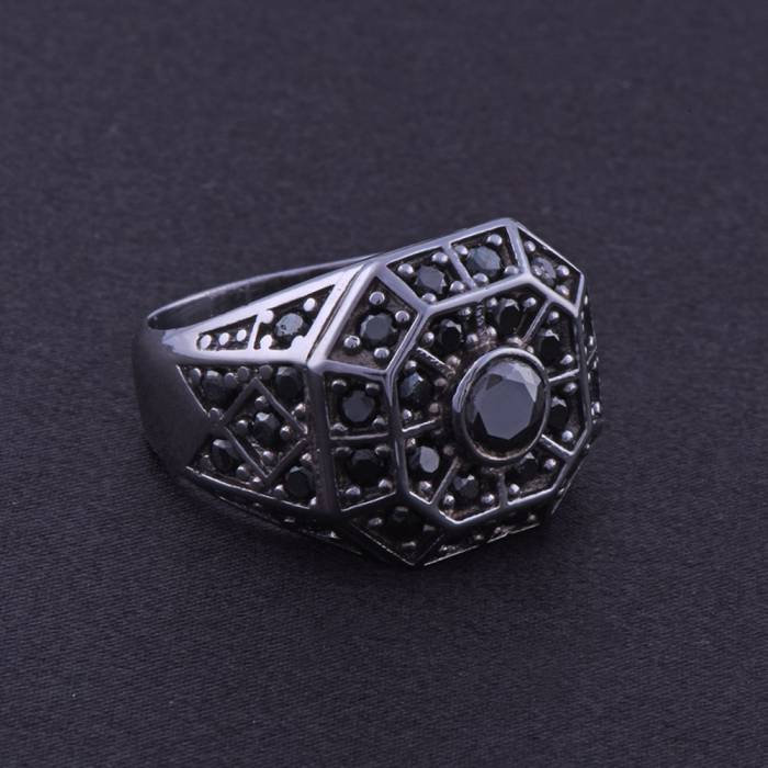 Siyah Zirkon Taşlı Erkek Gümüş Yüzük 14.8 gr - 3