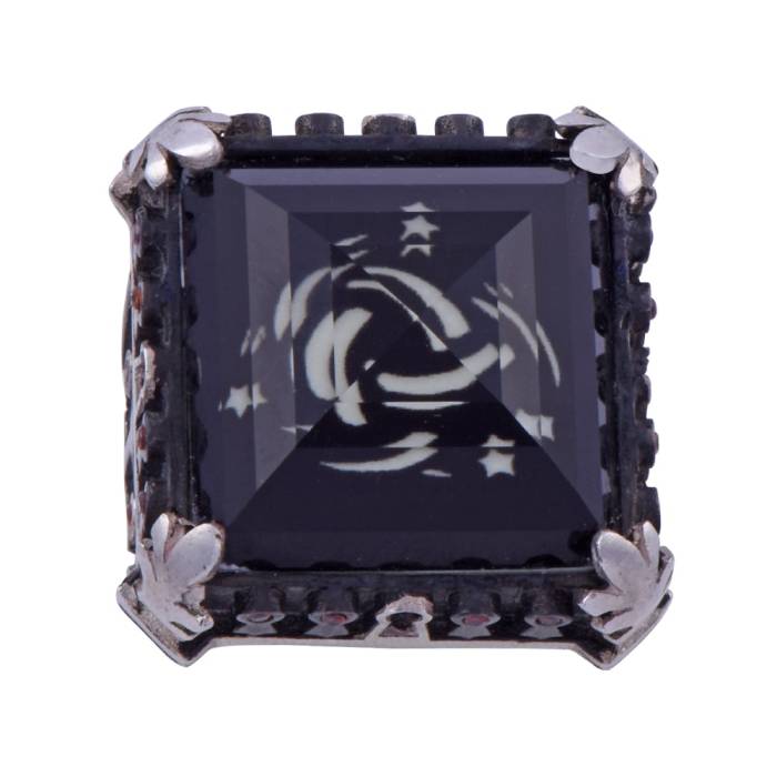 Siyah Zirkon Taşlı Erkek Gümüş Yüzük 22.6 gr - 1