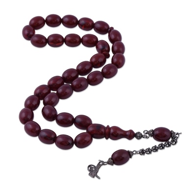 Squeezed Amber Barley Cut Tasbih Tugra Tasseled TBU36 - 1