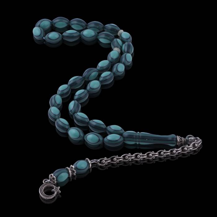 Turquoise-Black French Galalith Rosary ELT 06 - 2