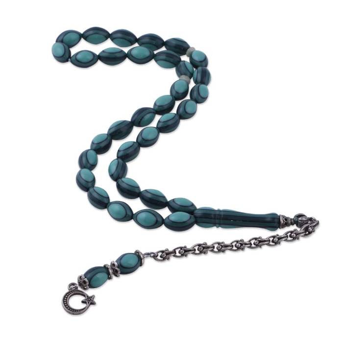 Turquoise-Black French Galalith Rosary ELT 06 - 1