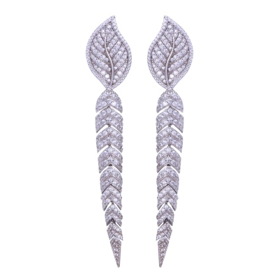 Yaprak Model Gümüş Taşlı Küpe - nusnus