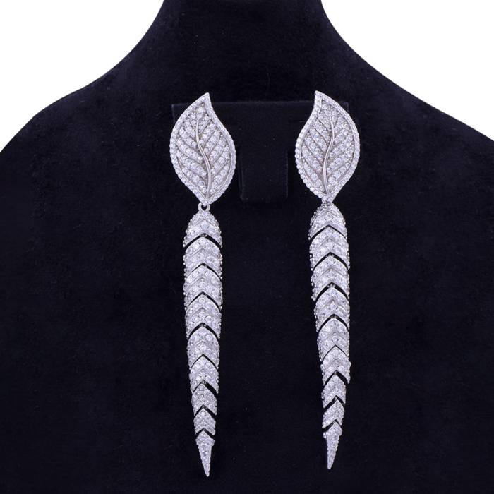 Yaprak Model Gümüş Taşlı Küpe - 2